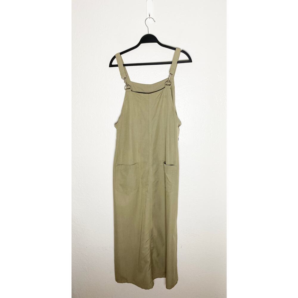 Casual Corner Annex Women's Khaki Overall Apron Maxi Dress Jumper Hook Straps L